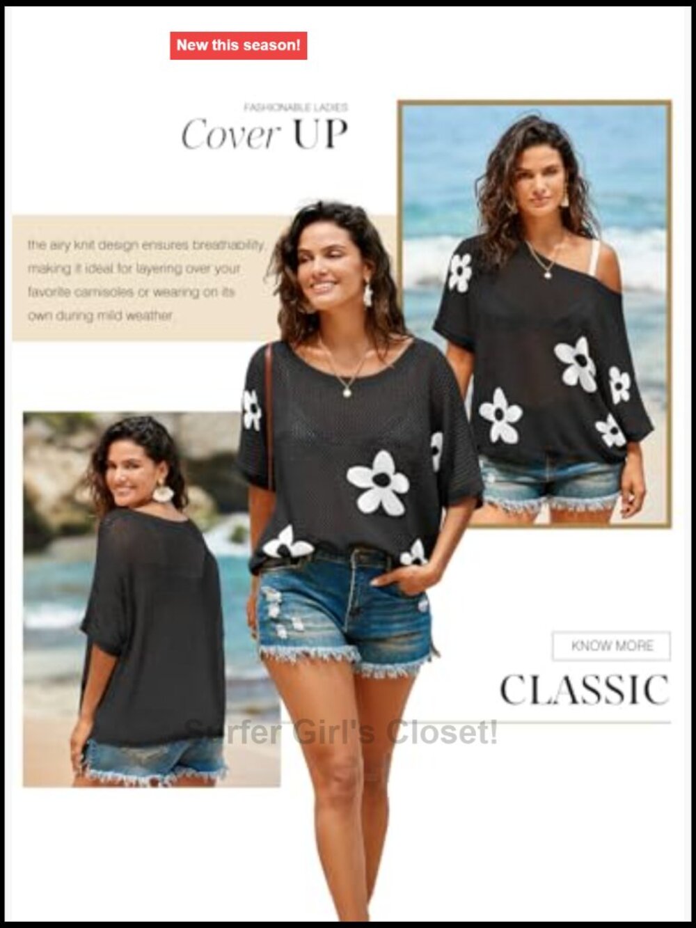 Floral Crochet Hollow Out Short Sleeve Lightweight Knit Pullover Top Swimsuit - Picture 5 of 7